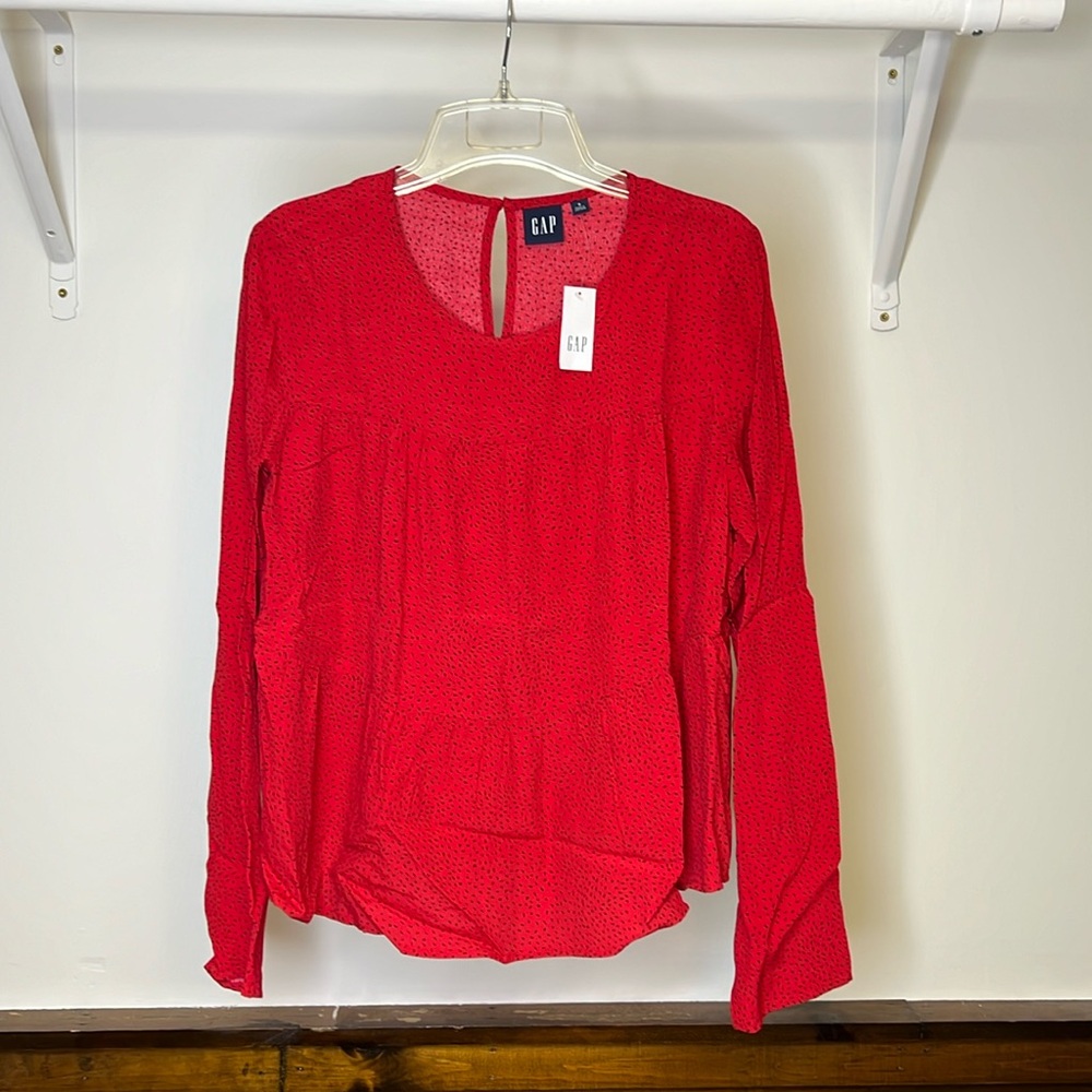 NWT Gap Red Long Sleeve Tiered Flowy Blouse- S